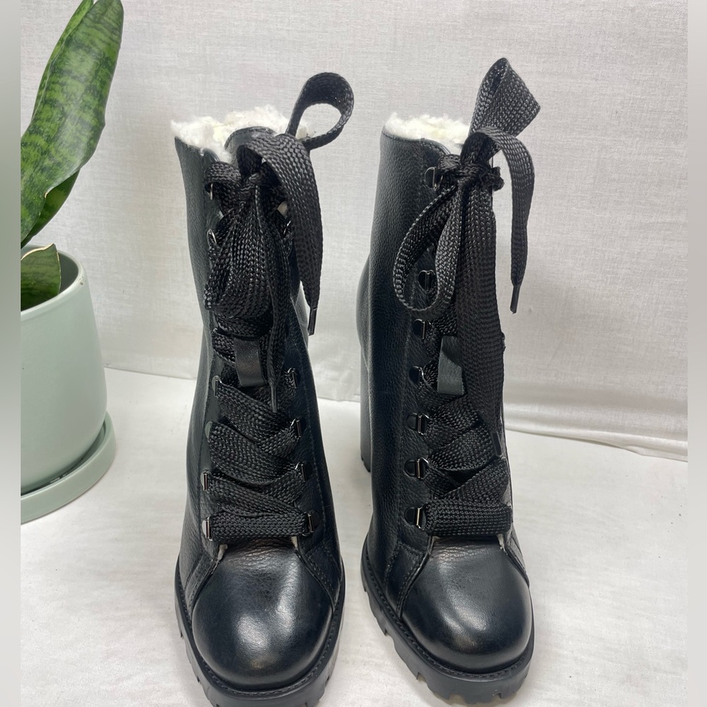 Schutz women's zhara black leather chunky combat bootie - Picture 7 of 10